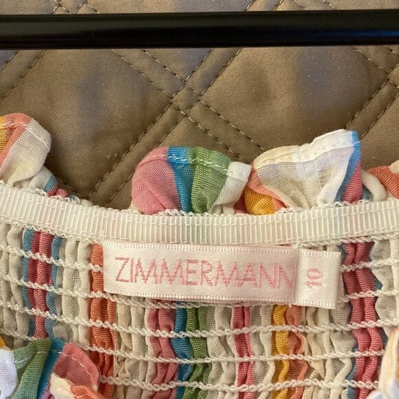 Zimmermann Girls Stripped Cotton Dress with Shoulder Tie & Pom Pom Trim. Size 10 - Picture 6 of 8